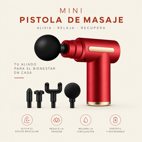 Pistola de Masaje Portátil de Percusión – 4 Cabezales