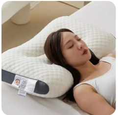 Mujer durmiendo de lado en la almohada cervical