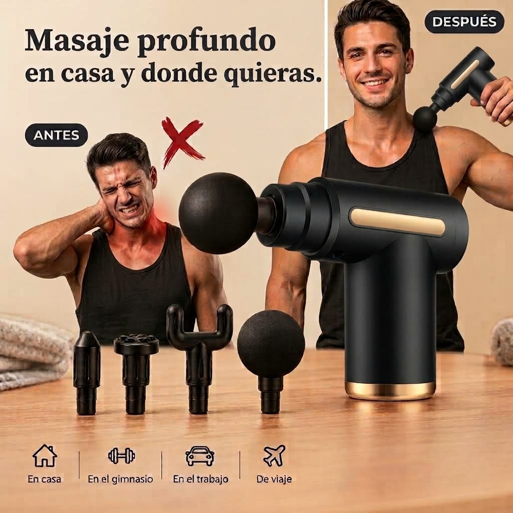 Antes y después: masaje profundo en casa, en el gimnasio, en el trabajo o de viaje
