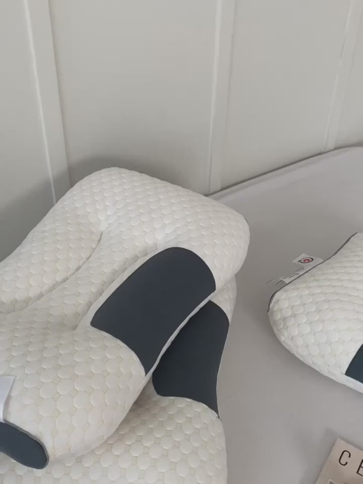 Almohada cervical ergonómica vista desde distintos ángulos